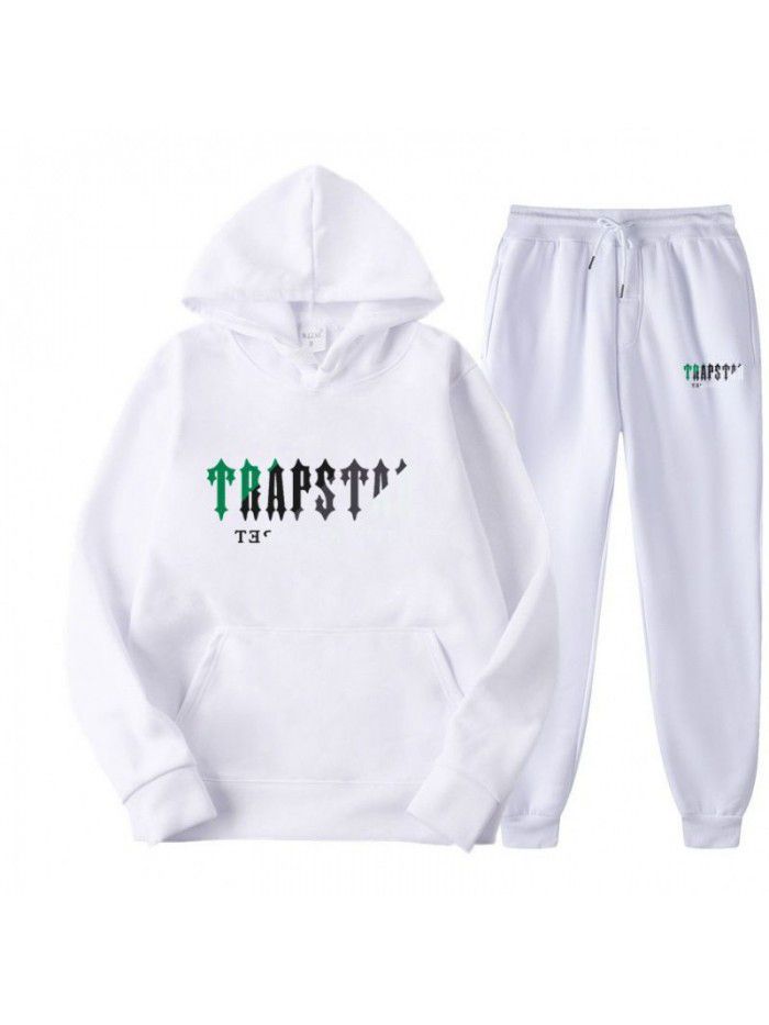 New men's hoodie set for spring, autumn, and winter, plush sweater, casual sports two-piece set 