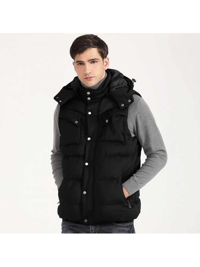 Thickened down cotton jacket, vest, hooded multi pocket vest, cross-border men's cotton camisole jacket