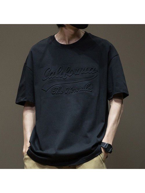 Black Short Sleeve T-shirt Men's Cotton Loose...