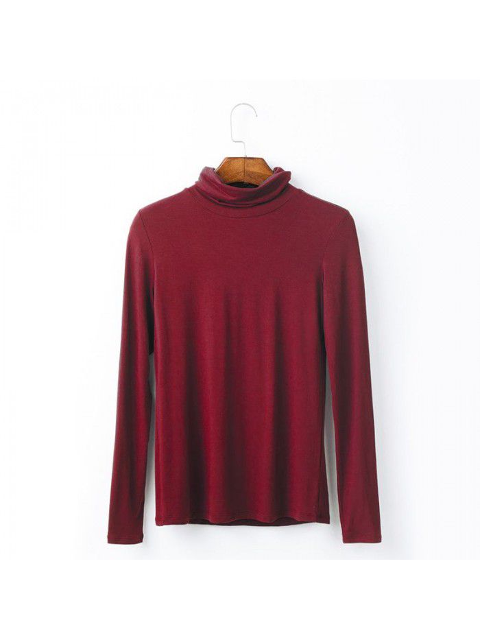 Women's autumn long sleeved T-shirt Women's solid color high neck modal base coat Women's autumn top 