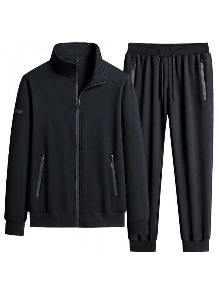 Autumn New Pure Cotton Men's Sports Set Casual Standing Collar Sports Cardigan Long Sleeve Youth Running Two Piece Set for Men 