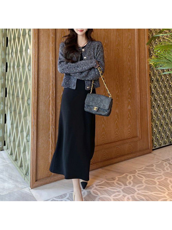 Little Black Dress French Elegant Cloud Ladder Cotton Slim Fit Sleeveless Elastic Tank Top Dress 
