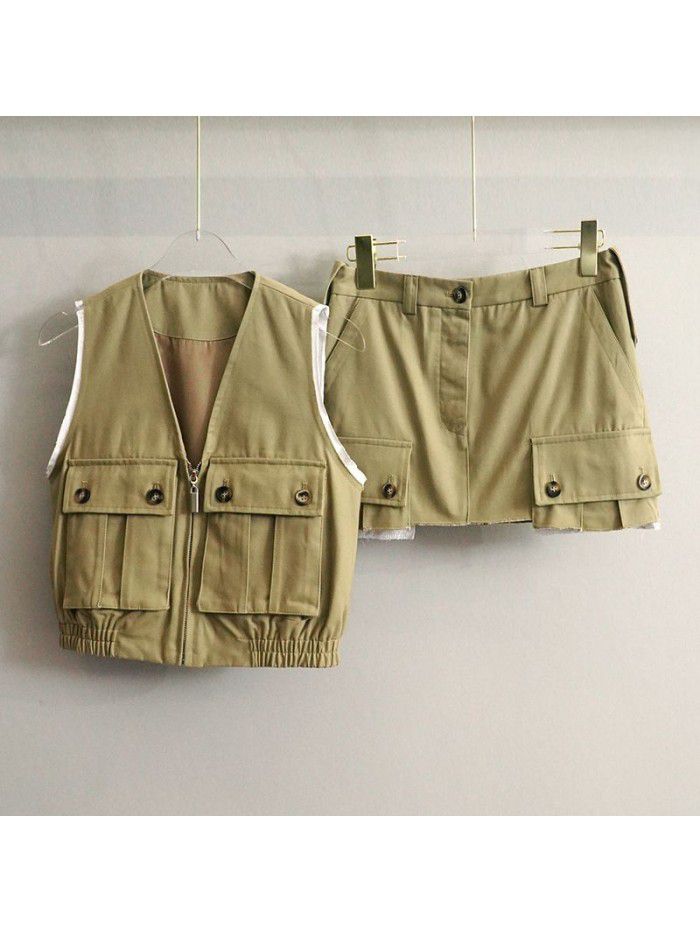 Cool Girls' Fashionable Patchwork Pocket Half Skirt French Spring/Summer New Versatile Mini Short Skirt Straight Tube Skirt Trend  Cool Girls' Fashionable Patchwork Pocket Half Skirt French Spring/Summer New Versatile Mini Short Skirt Straight Tube Skirt Trend