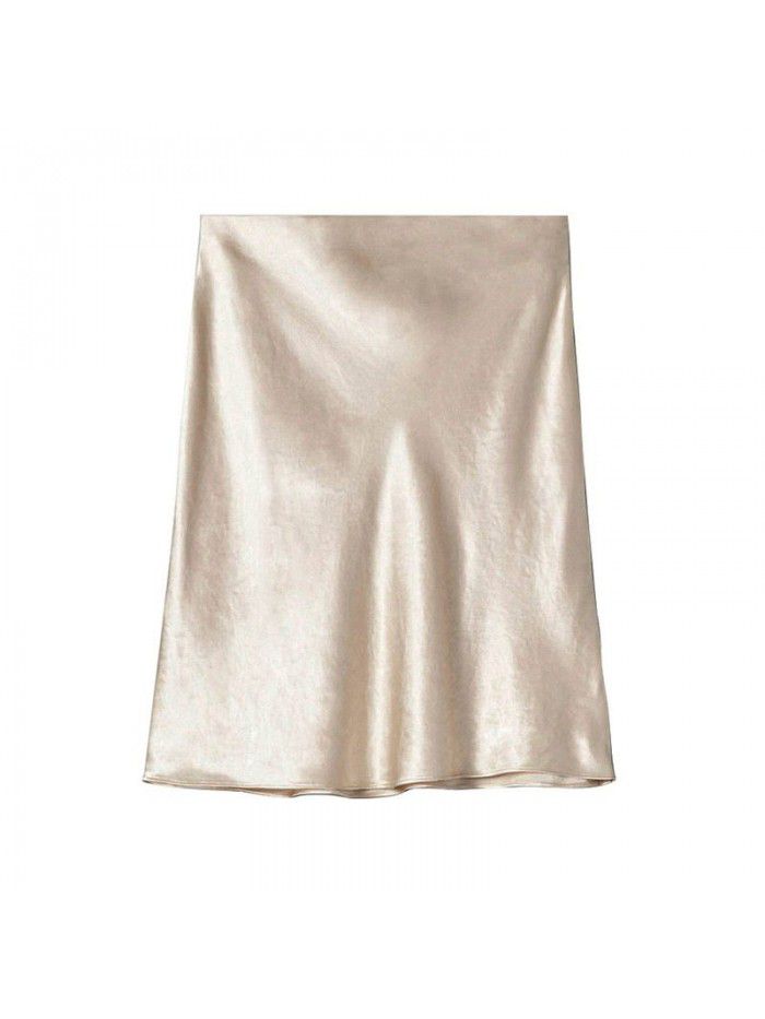 Xia Zhen Si Mulberry Silk High Waist Glossy Drop Short Skirt Half length Skirt