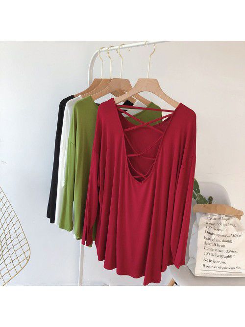 Sexy backless long sleeved T-shirt for women, loos...