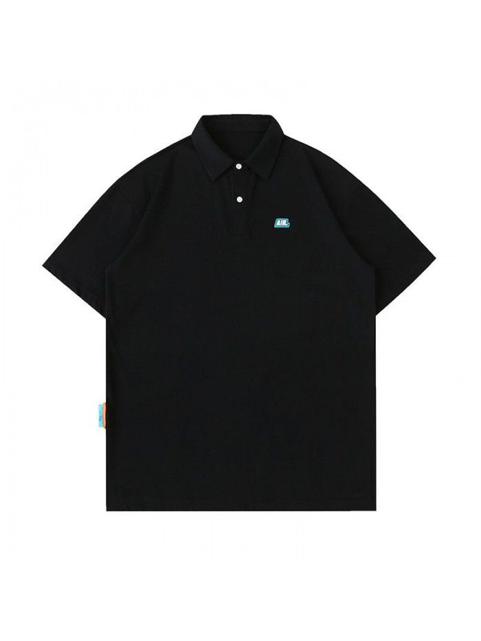 Pure cotton polo neck short sleeved T-shirt summer new loose lapel Japanese T-shirt 