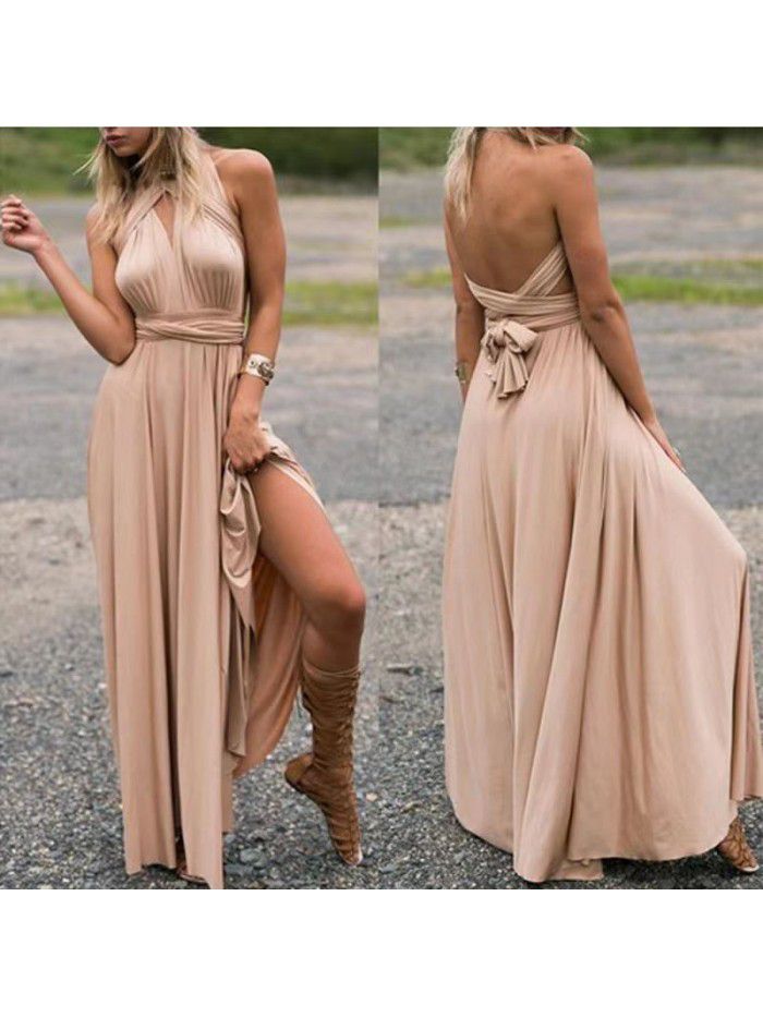 Solid Color Diversified Dressing Method Sexy Lacing Red Dress Long Dress Bridesmaid Dress 