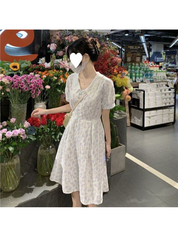 Fragmented Flower Dress Mid length Summer New Style Slim Short Sleeve French Small Dress  Fragmented Flower Dress Mid length Summer New Style Slim Short Sleeve French Small Dress