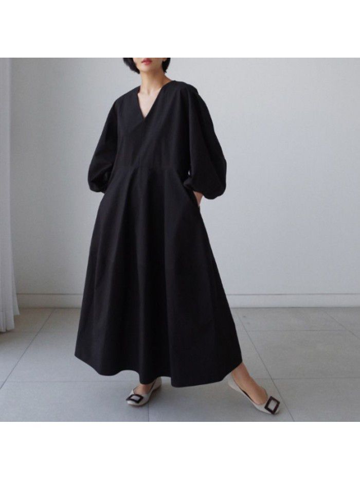 Loose oversized shirt skirt, knee length dress, casual student base shirt, lantern sleeve doll skirt 