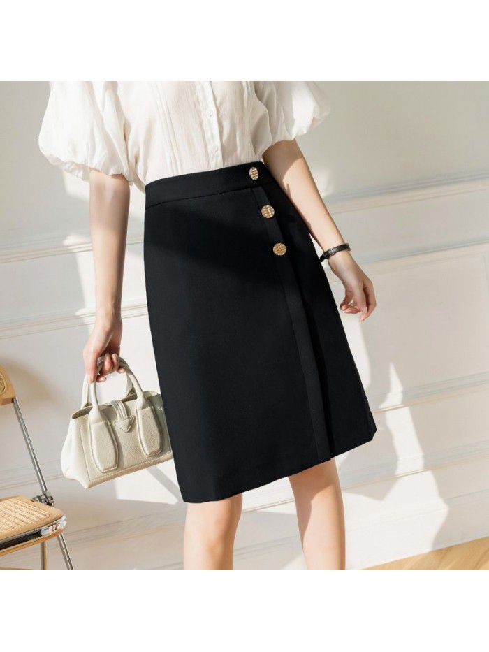 High waisted skirt, spring and summer new retro asymmetric slimming commuter A-line skirt 