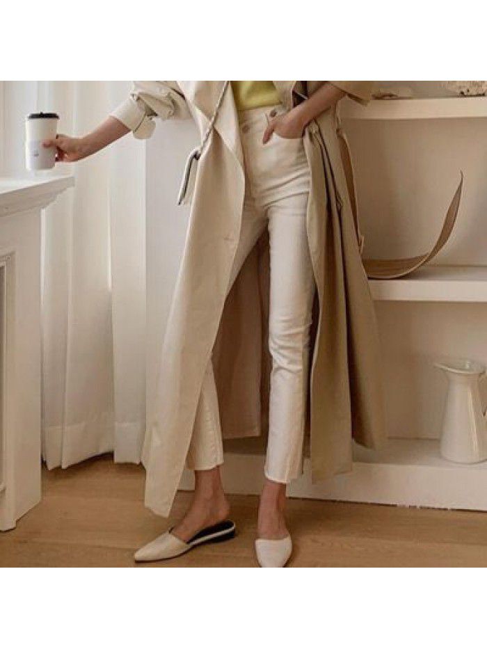 Korean High Waist White Jeans Women's Autumn/Winter Slim Fit and Slim French Split Straight Crop Pants with Broken Burr Edges 