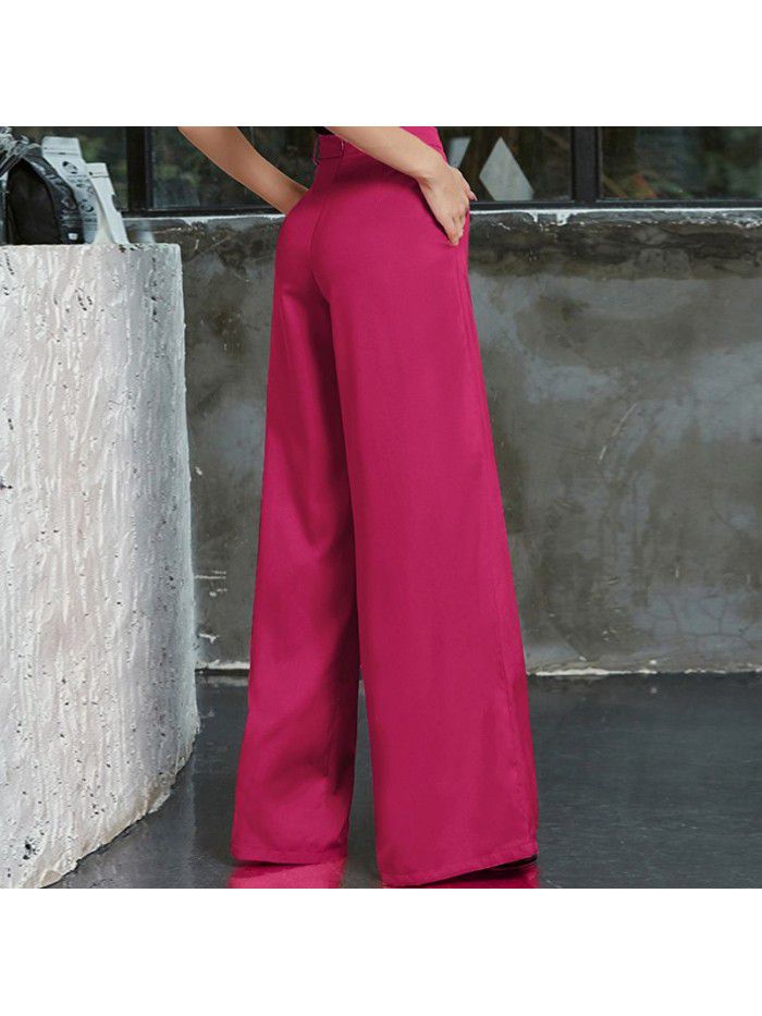 Solid color wide leg pants with a cool and sweet style for women 