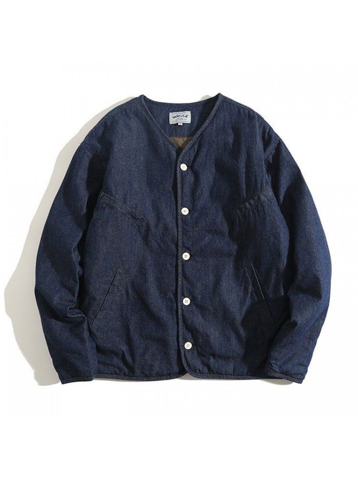 Winter cotton jacket, light workwear, Japanese retro denim jacket, layered casual cotton jacket, men's