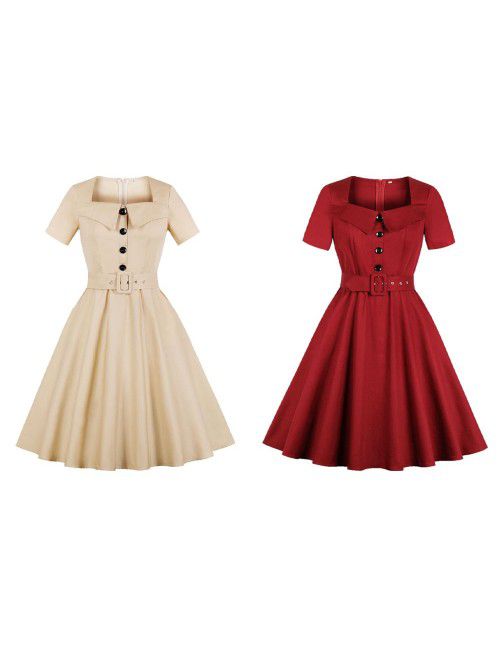 Women's short sleeved solid color pocket dress