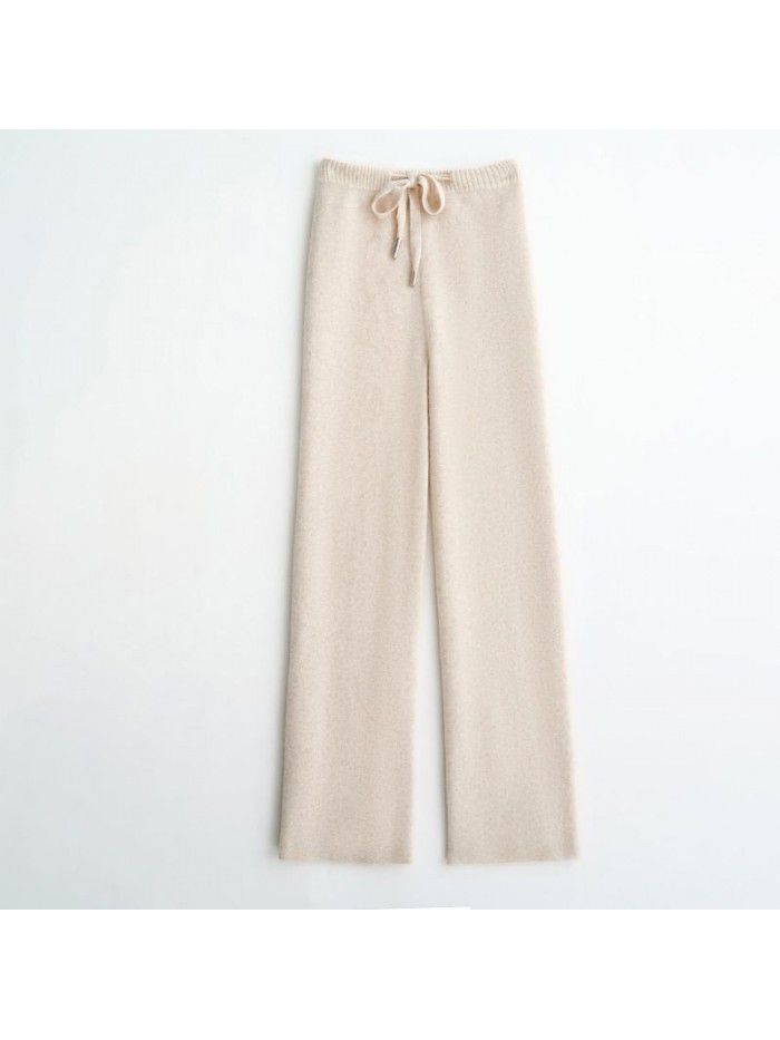 Women's knitted wide leg pants with high waist drop feeling flared pants and straight pants 