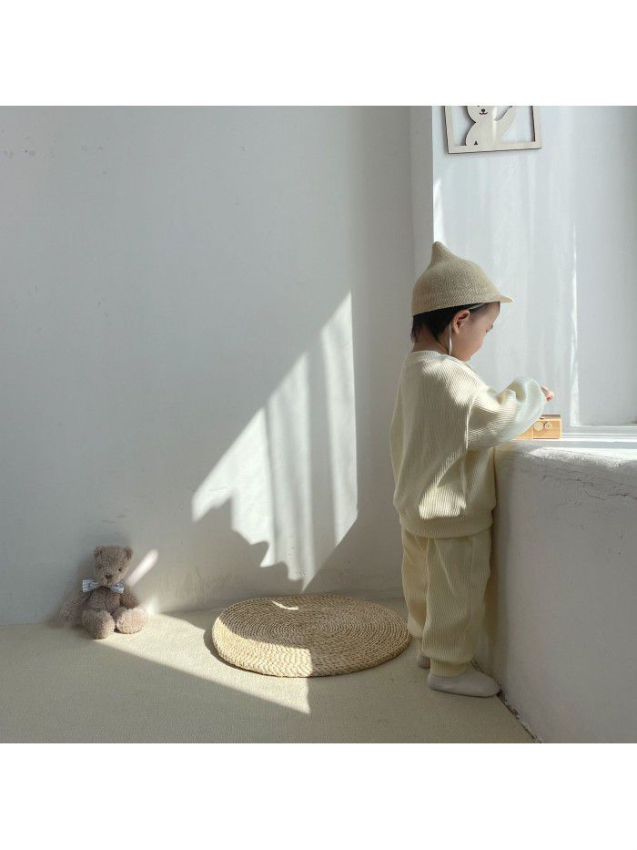 Sweater Set Autumn Bear Solid Color Set for Boys and Girls Spring 1-6 Year Old Children Autumn Set 