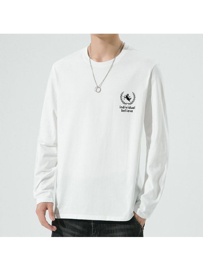 Autumn New Men's Pure Cotton Long sleeved T-shirt Loose trend T-shirt Bottom casual men's clothing 