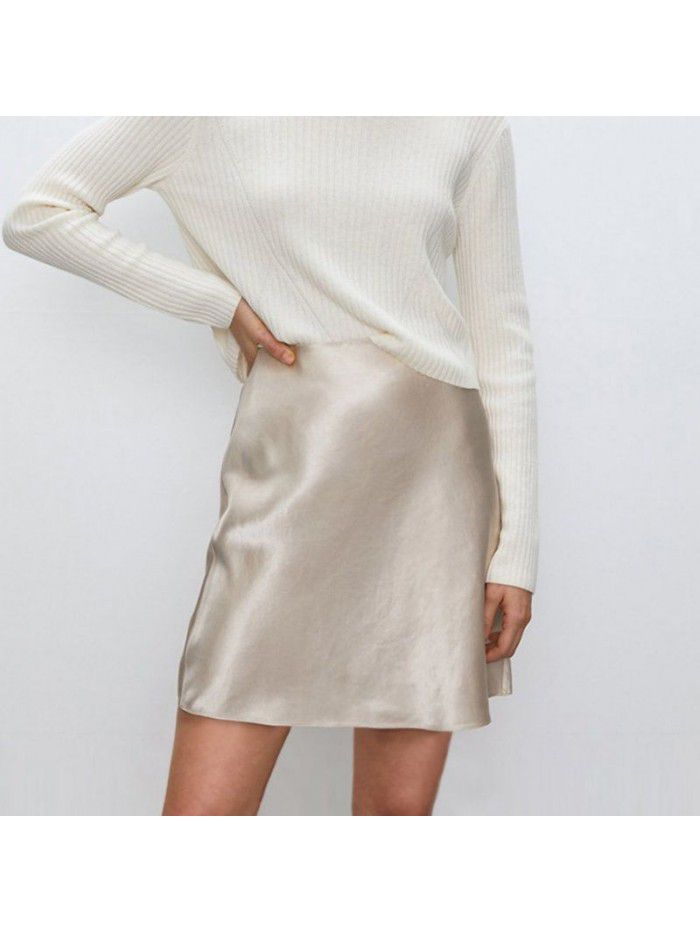 Xia Zhen Si Mulberry Silk High Waist Glossy Drop Short Skirt Half length Skirt