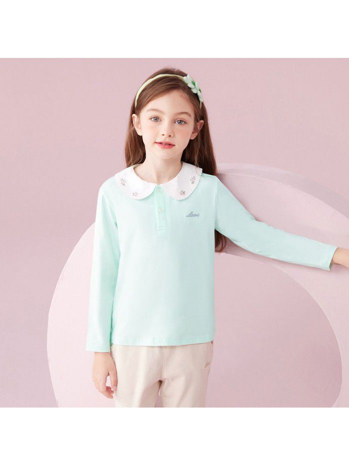 Spring New T-shirt Long Sleeve Girls' Polo Top Medium and Large Children's Wear Girls' T-shirt Casual 