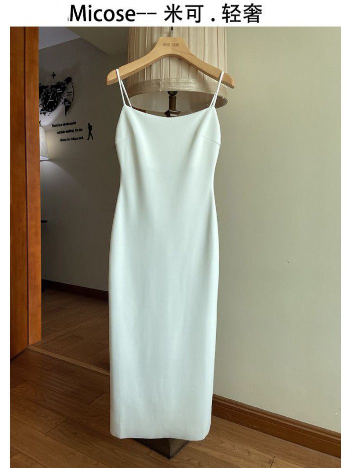 French suspender dress, spring/summer new style with side slit and long skirt trend 