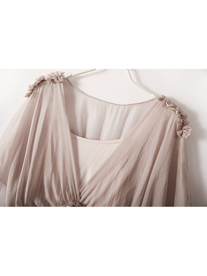 Women's silk dress, simple and elegant, pure color, mulberry silk dress, long style, new in summer 