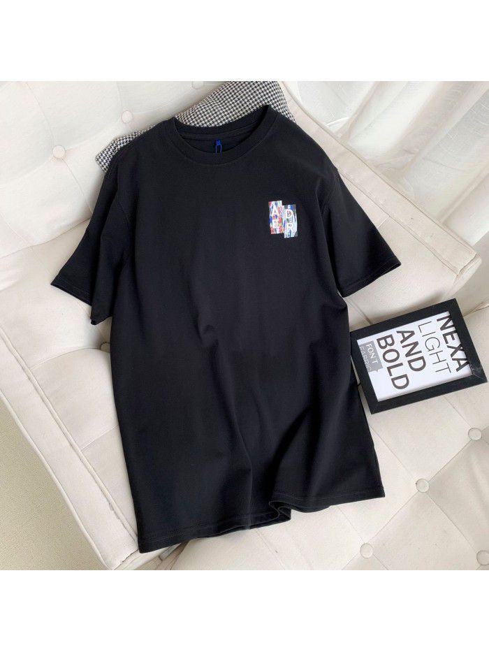 New Letter Graffiti Embroidery T-shirt Round Neck Loose Versatile Print Casual Couple Short Sleeve 