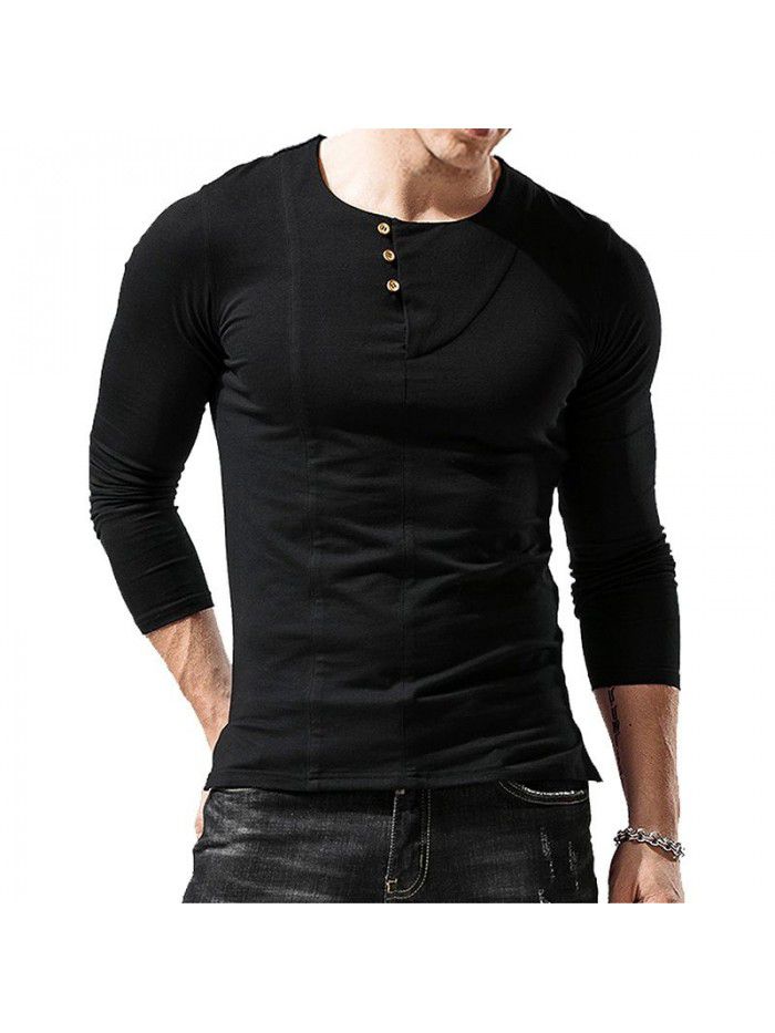 Long sleeved round neck T-shirt Men's bottom shirt Men's T-shirt