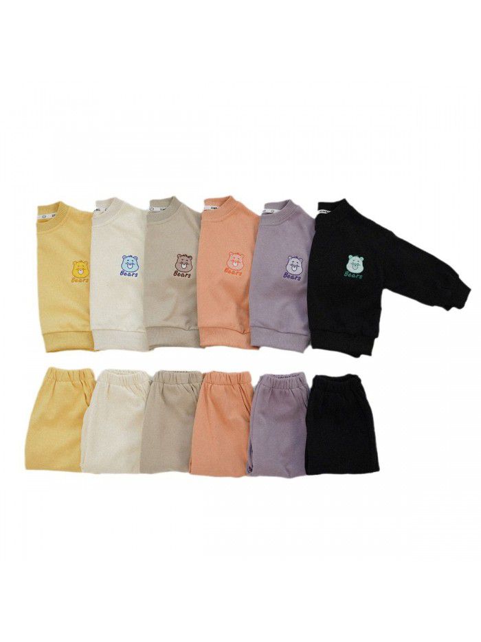 Girls' autumn clothing Korean children's clothing Autumn style solid color sports set Baby pure cotton sweaters and pants two pieces 
