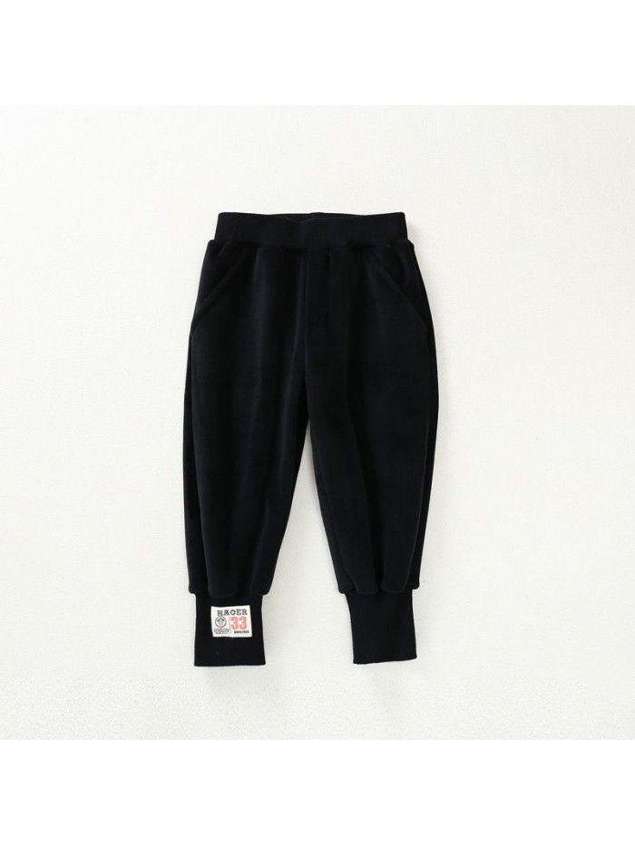 Baby plush long pants for boys and girls Leisure sports pants for children Thickened golden velvet warm pants 