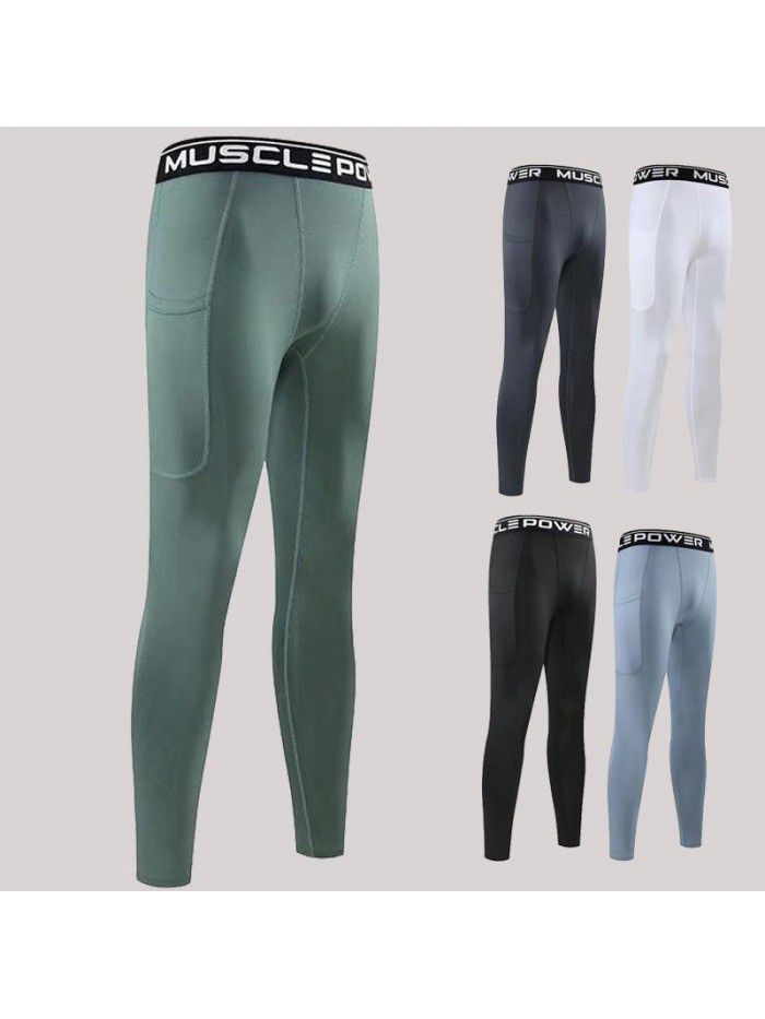 New Quick Drying Pants for Men's Basketball Sports Underlay Tight Pants with Pockets for Fitness 