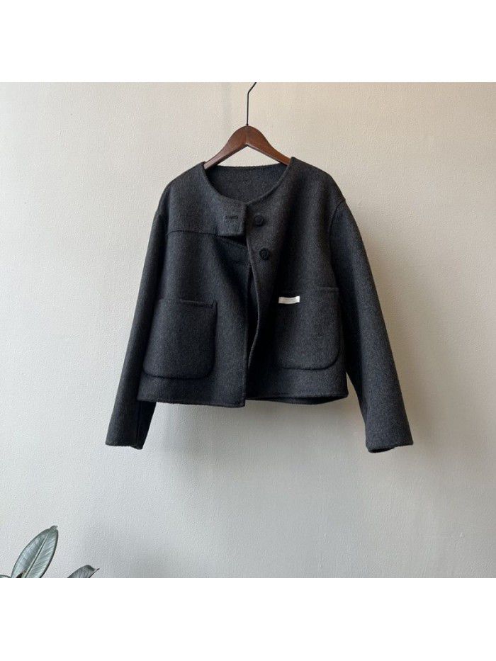 Double sided cashmere woolen coat for women's winter high-end short pure wool coat