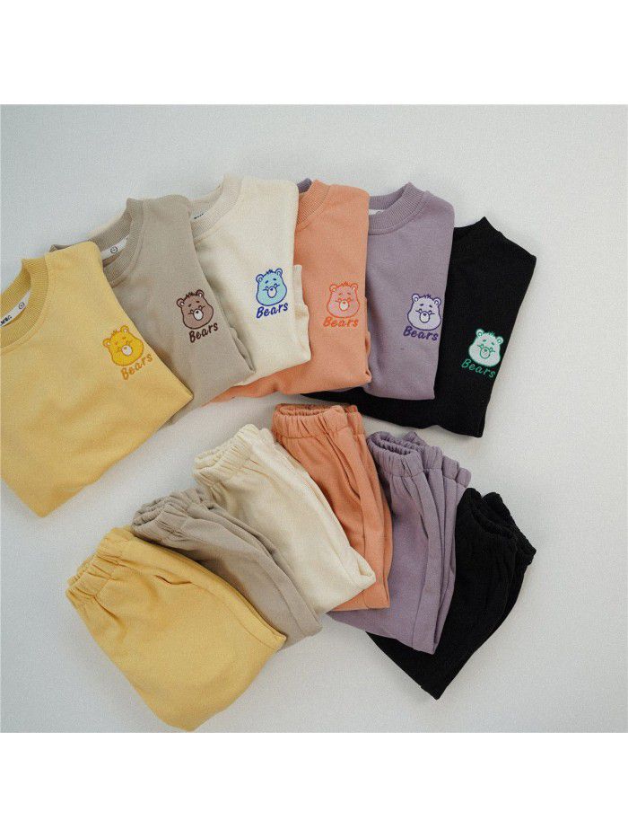 Girls' autumn clothing Korean children's clothing Autumn style solid color sports set Baby pure cotton sweaters and pants two pieces 