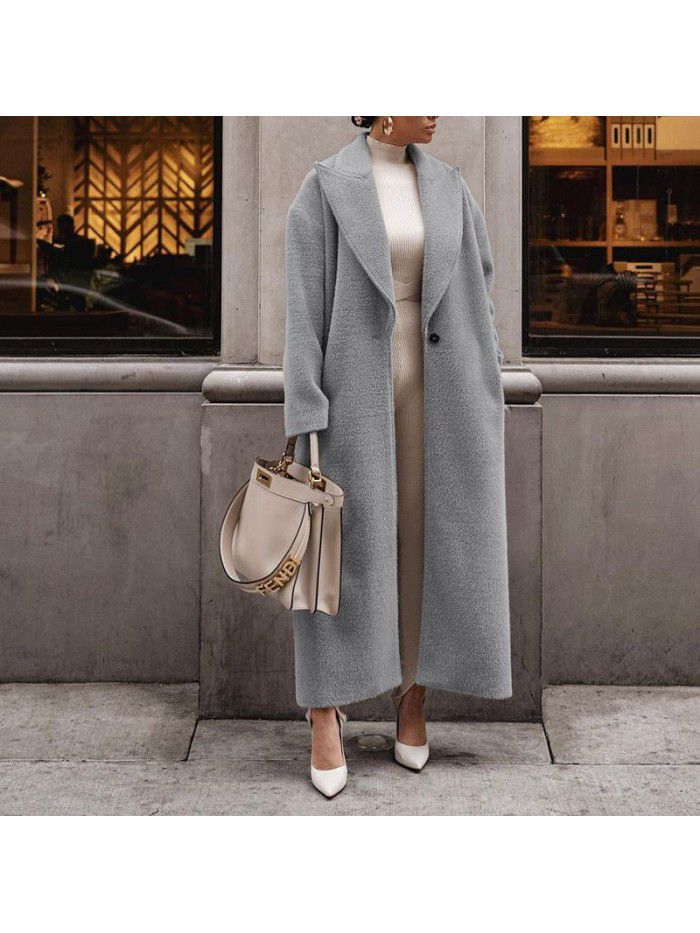 Autumn and winter warm coat long sleeved lapel women's plush top women's coat