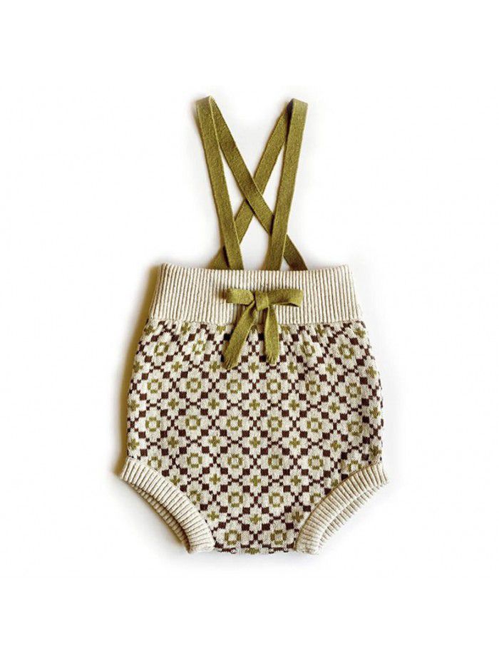 Spring, Summer, and Autumn: Children's Knitted Strap Pants, Baby Shorts, Fashion Girls' Jacquard Pants 