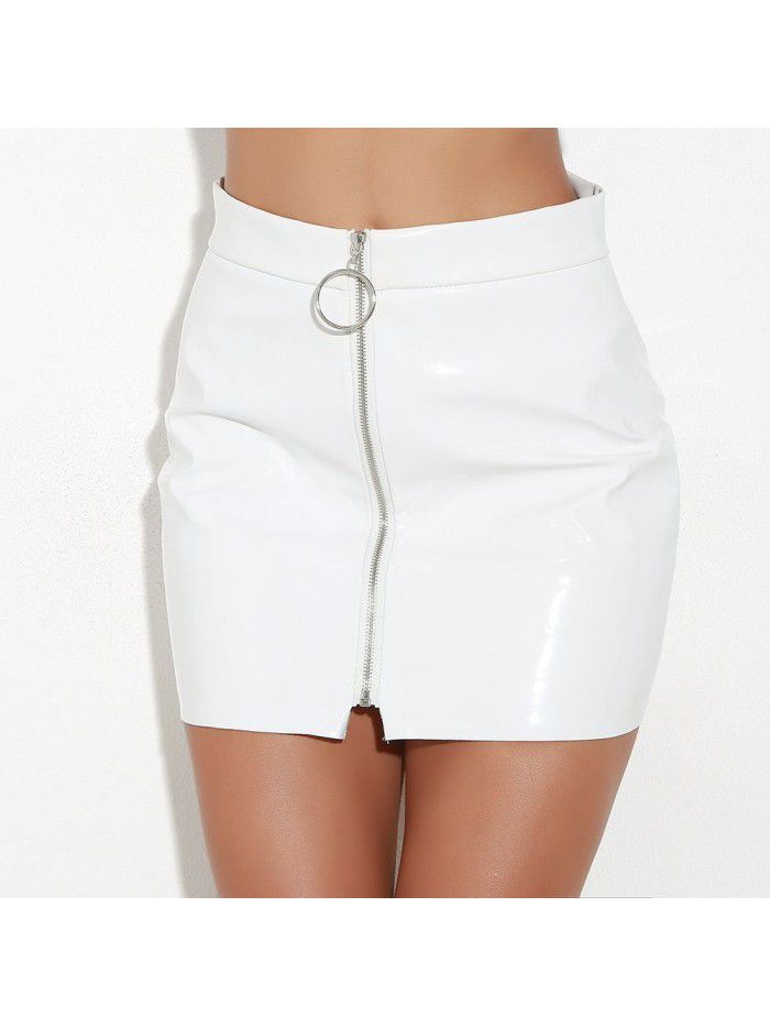 Circular Zipper Skirt High Quality Shiny Leather PU Slim Fit Skirt  Circular Zipper Skirt High Quality Shiny Leather PU Slim Fit Skirt