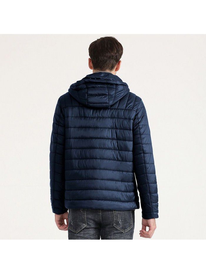 Light and thin solid color casual cotton jacket, men's short hooded cotton jacket, men's jacket