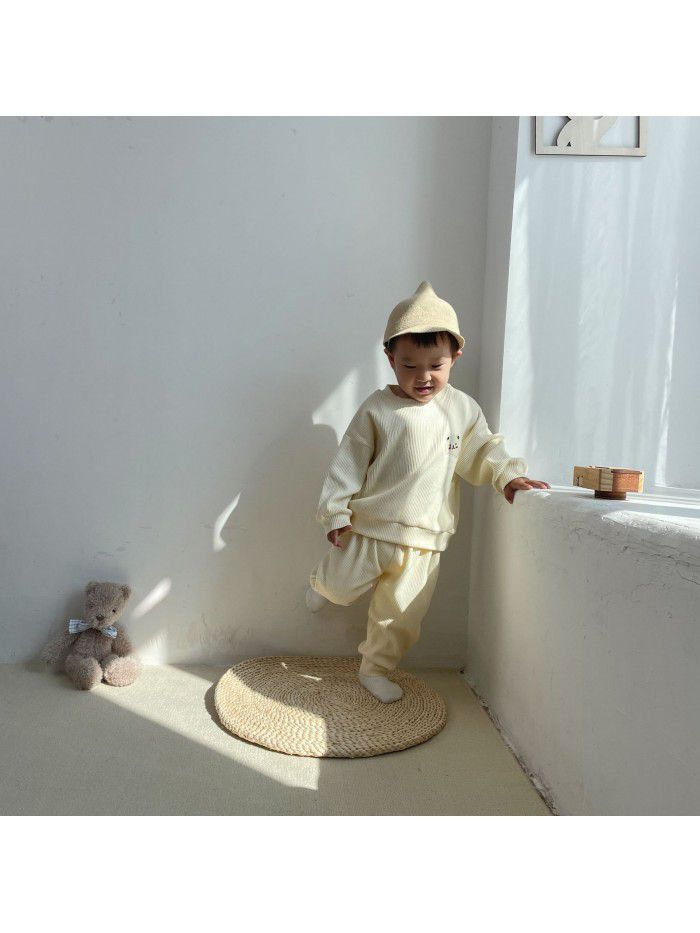 Sweater Set Autumn Bear Solid Color Set for Boys and Girls Spring 1-6 Year Old Children Autumn Set 