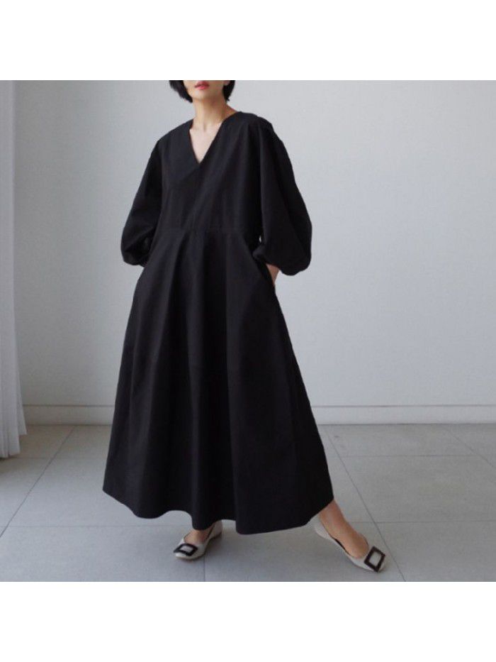 Loose oversized shirt skirt, knee length dress, casual student base shirt, lantern sleeve doll skirt 