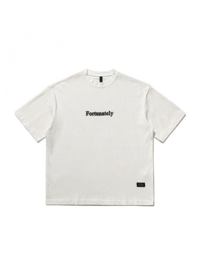 Summer Men's Short Sleeve Japanese Street Letter Print Wide T-Shirt 
