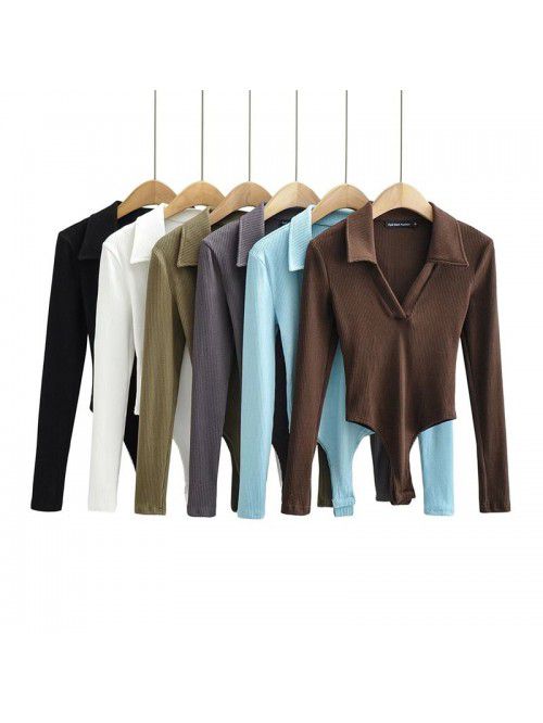 Deep V-neck long sleeved one piece women's autumn ...