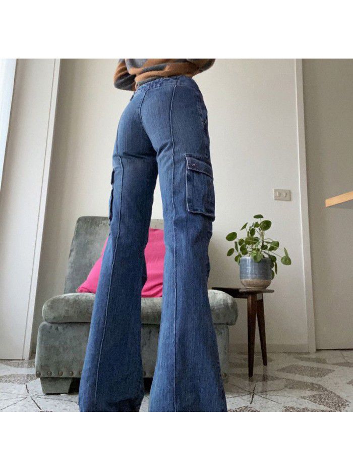 Spicy Girl Style Multi Pocket Slim Slim Slim High Waist Jeans Girl 