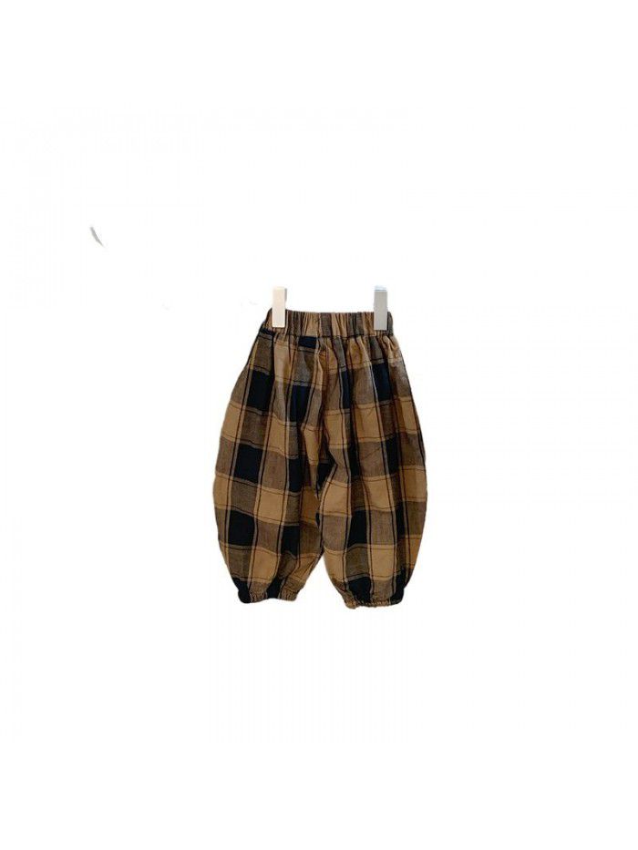 Spring and Autumn New Children's Pants Children's Korean Checkered Pants Men's Fashion Spring and Autumn Leisure Pants 