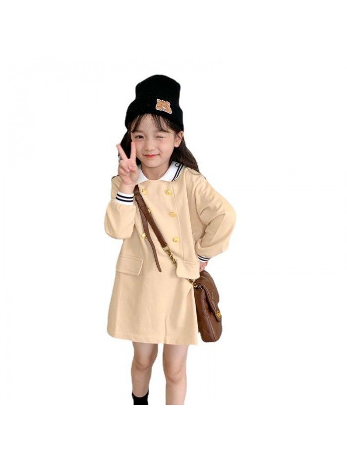 Girls' Autumn New Long sleeved T-shirt Girls' Fashionable Polo Dress Children's Fashion Long T Dress 