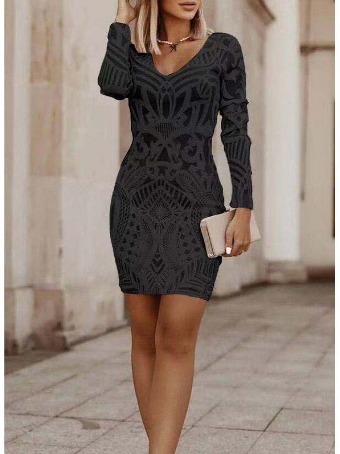 New style of spring dress, mid-length patchwork, slim-fitting, buttock wrapped dress for women 