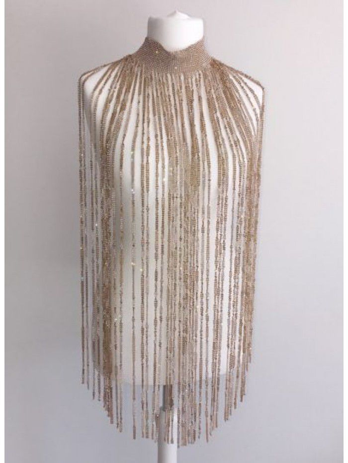 Sexy nightclub diamond exaggerated long tassel scarf dress