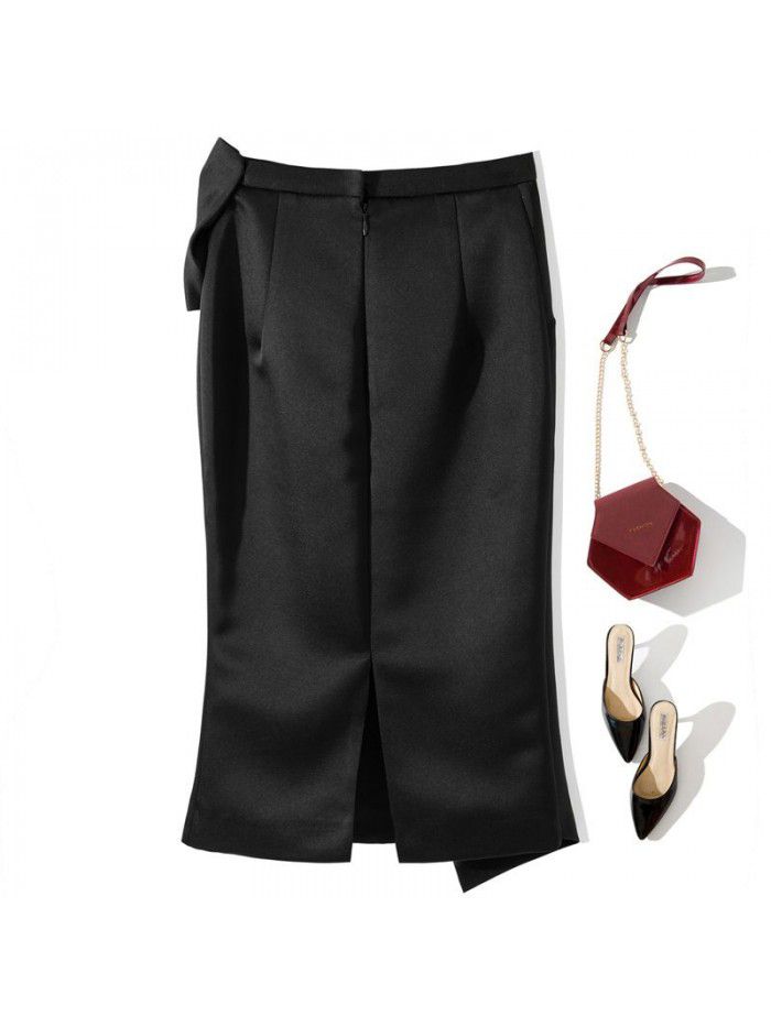 Autumn New Fashion Bow Irregular Wrap Hip Mid length Temperament Women's Half Skirt 