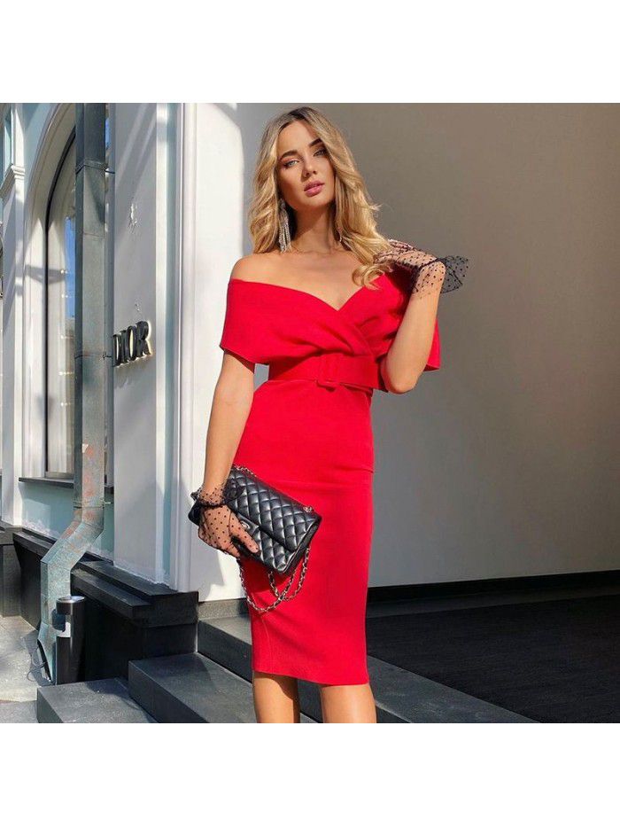 Women Wrapped Chest High Waist Solid Color Bandage Dress 