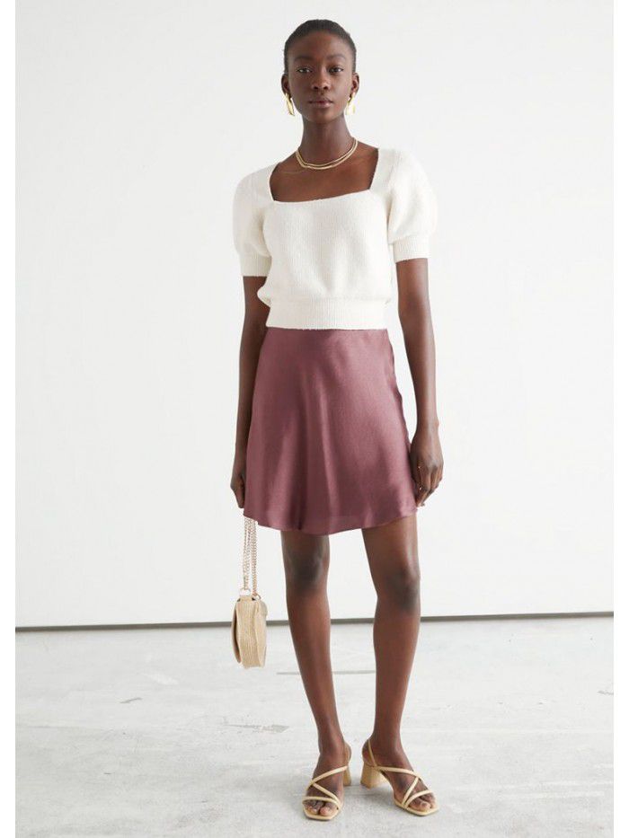 Xia Zhen Si Mulberry Silk High Waist Glossy Drop Short Skirt Half length Skirt