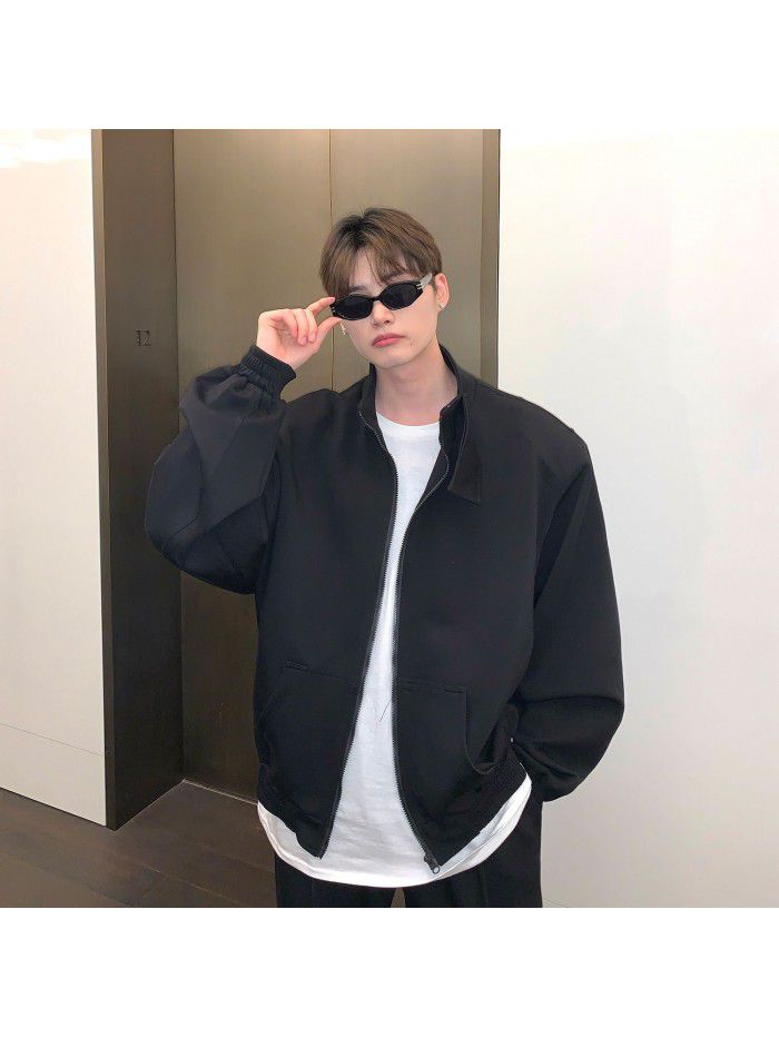 Spring and Autumn New Stand Neck Cardigan Coat Men's Sports and Casual Versatile Set Loose Pants Two Pieces 