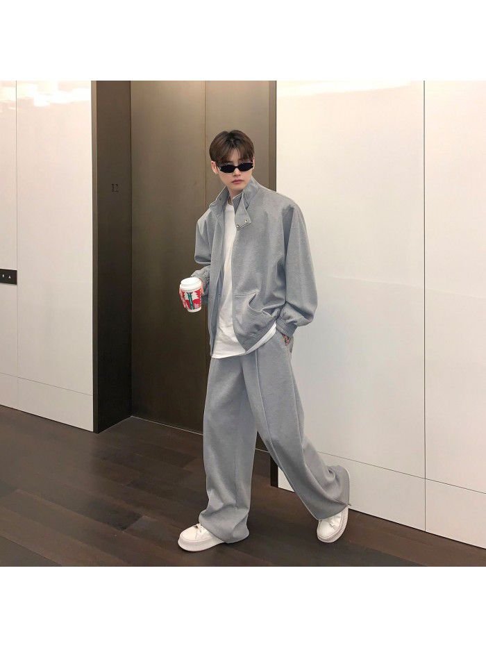 Spring and Autumn New Stand Neck Cardigan Coat Men's Sports and Casual Versatile Set Loose Pants Two Pieces 